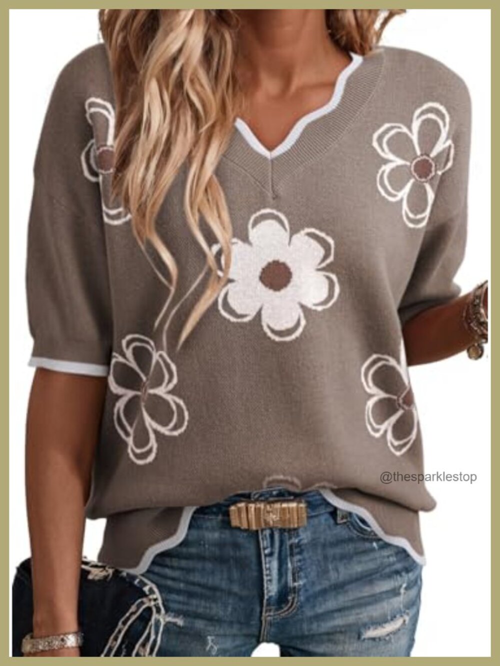 Women's Short Sleeve Ribbed Knit Sweater V-Neck Pullover Cotton
